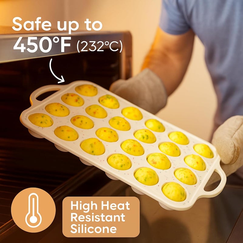 BAKE BOSS 2-Pack Mini Muffin Pan – 24-Cup Silicone Mini Muffin Pans for Baking with Metal-Reinforced Handles – Nonstick, BPA-Free Silicone Muffin Tray for Mini Cupcakes & Snacks – Dishwasher Safe, Cream - Image 5